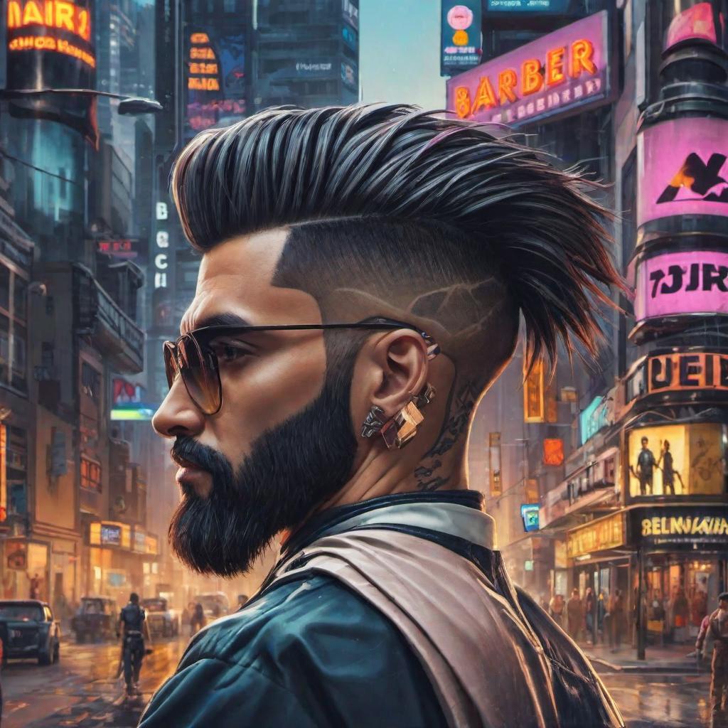  barber men, hair cut, city , cyberpunk style