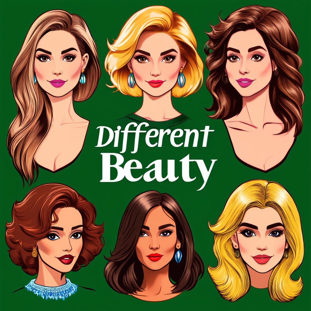  different beauty. set of different female heads. different races and nationalities. colored hand drawn illustration {prompt}, maximum details