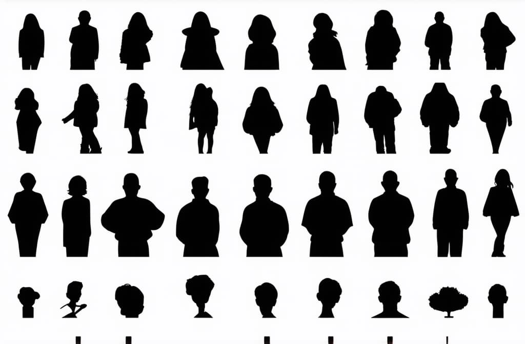  vector, isolated, set of people silhouettes, flat style ar 3:2 {prompt}, maximum details