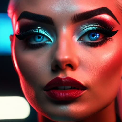  ultra realistic close up portrait ((beautiful pale cyberpunk female with heavy black eyeliner)), blue eyes, shaved side haircut, hyper detail, cinematic lighting, magic neon, dark red city, canon eos r3, nikon, f/1.4, iso 200, 1/160s, 8k, raw, unedited, symmetrical balance, in frame, 8k hyperrealistic, full body, detailed clothing, highly detailed, cinematic lighting, stunningly beautiful, intricate, sharp focus, f/1. 8, 85mm, (centered image composition), (professionally color graded), ((bright soft diffused light)), volumetric fog, trending on instagram, trending on tumblr, HDR 4K, 8K