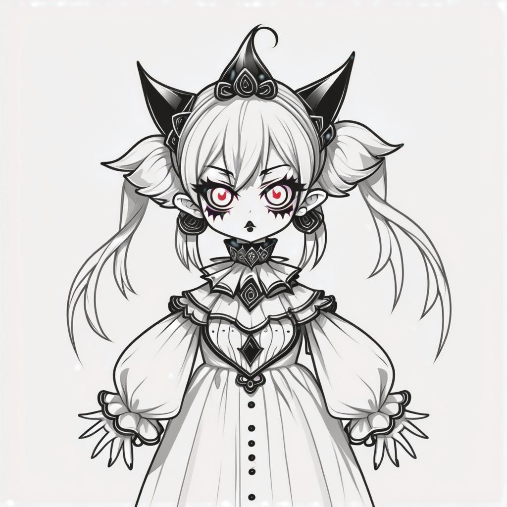  line art drawing evil puppet doll, same nightmare. anime style . professional, sleek, modern, minimalist, graphic, line art, vector graphics