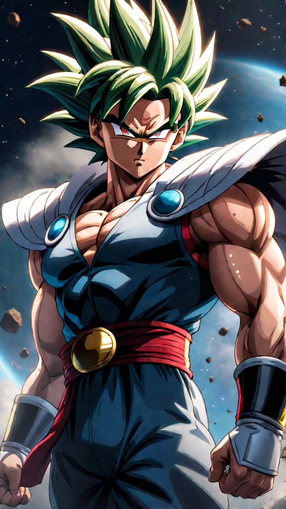  bardock from dragon ball drifts through space, severely wounded, rescued by a mysterious alien race, anime art hyperrealistic, full body, detailed clothing, highly detailed, cinematic lighting, stunningly beautiful, intricate, sharp focus, f/1. 8, 85mm, (centered image composition), (professionally color graded), ((bright soft diffused light)), volumetric fog, trending on instagram, trending on tumblr, HDR 4K, 8K