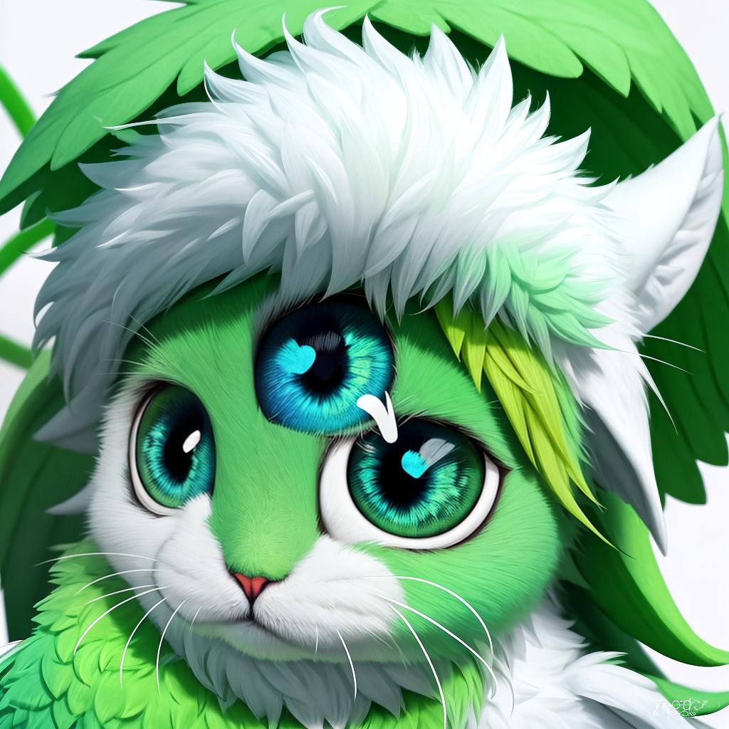  as a logo, Adorable, eye-catching 3D rendering of a fluffy cute bright green with blue spots heart character. He has glossy white eyes with bigblack pupils. The overall design is perfect for those who appreciate adorable, unique and eye-catching digital art. On a white background, --no illustration --niji 6