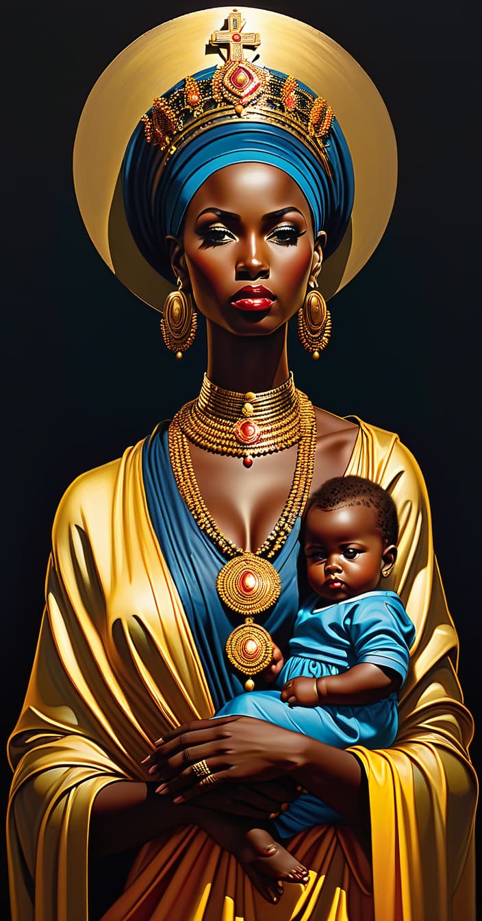  full length african mother of god, painting in dark colors