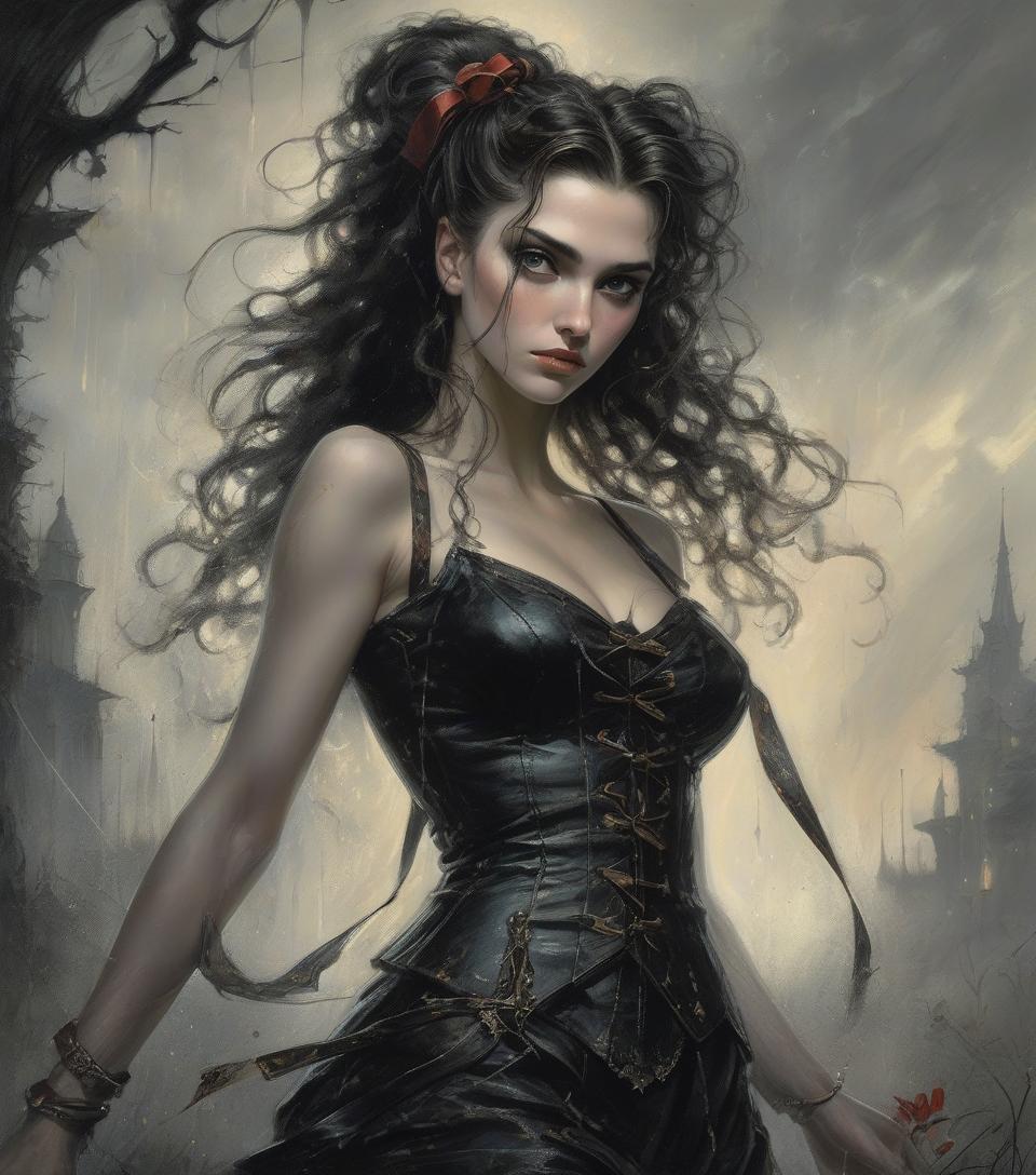  art by craola, dorian vallejo, damian lechoszest, todd lockwood.luis royo portrait of girl wears pin up stylish clothes detailed, ribbon, garden, sprinklers, lithography, detailed, gothic, or intricate fantasy ambiance, ernst lockwood, royo, mannerism, sharp angles, half body art of a beautiful gentle girl in pin up style, magical portrait, dynamic movement, twilight, starry, road, author kuindzhi, rockwell, rough textures, perfect face, emphasis on facial details, dynamic movement, frame illumination, mysticism, magic, heavy metal, dungeons and dragons, medieval lore