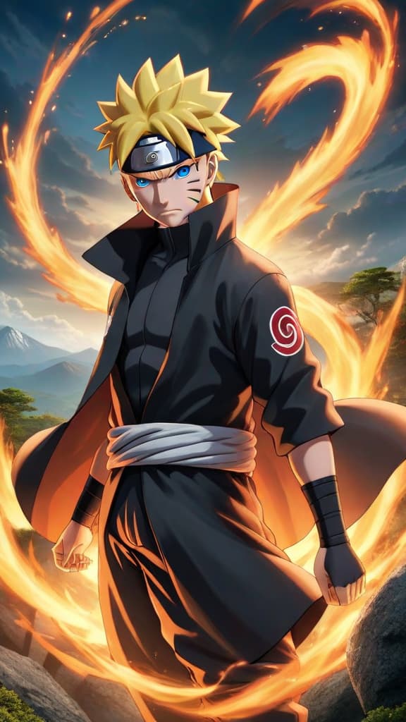  anime art of naruto with sage of six paths' power displaying immense strength, speed, and chakra. hyperrealistic, full body, detailed clothing, highly detailed, cinematic lighting, stunningly beautiful, intricate, sharp focus, f/1. 8, 85mm, (centered image composition), (professionally color graded), ((bright soft diffused light)), volumetric fog, trending on instagram, trending on tumblr, HDR 4K, 8K