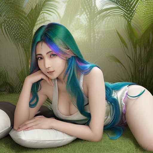  a 28age indian lady her hair rainbow color and she lying different in the circle it was covered by green leaves and she show sex positions so spicy positions like lying on pillows