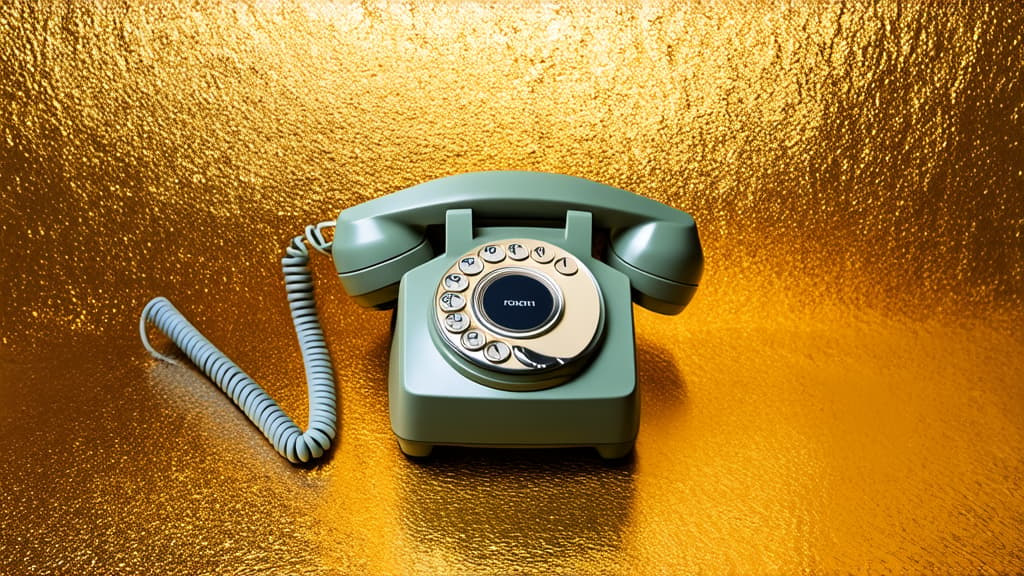  professional detailed photography, retro telephone on a golden background ar 16:9, (muted colors, dim colors, soothing tones), (vsco:0.3)