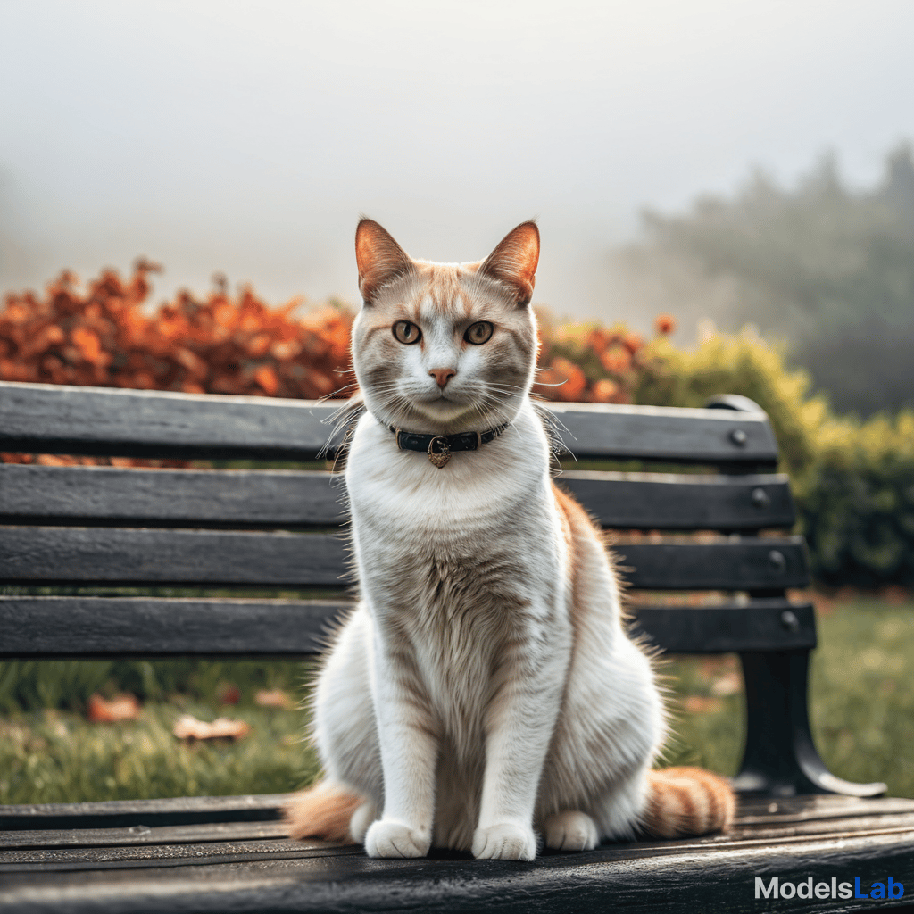  a cat sitting on a bench hyperrealistic, full body, detailed clothing, highly detailed, cinematic lighting, stunningly beautiful, intricate, sharp focus, f/1. 8, 85mm, (centered image composition), (professionally color graded), ((bright soft diffused light)), volumetric fog, trending on instagram, trending on tumblr, HDR 4K, 8K