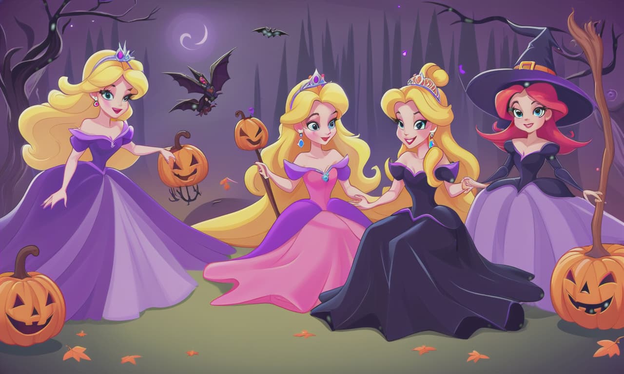  cartoon princesses playing with witches