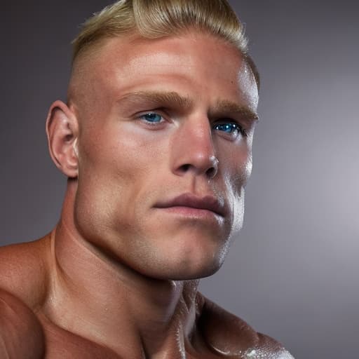 portrait+ style IFBB star bodybuilder queer blonde hunk dude face