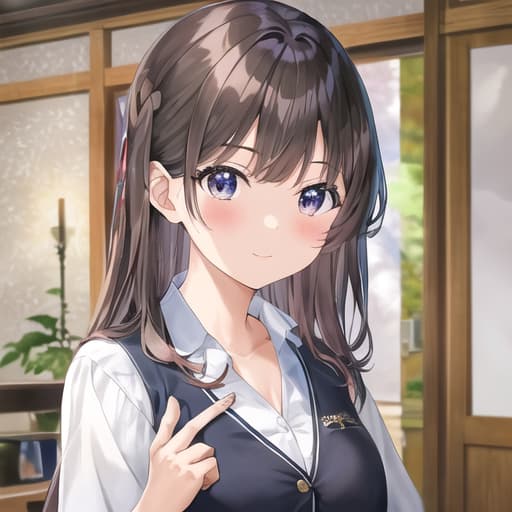  master piece , best quality,黒髪で青い瞳をした青いブレザーの制服を着た女子高校生が教室にいて勉強をしている