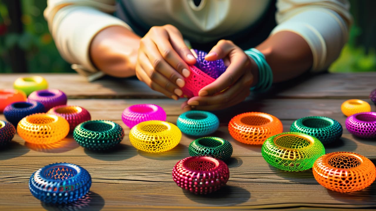  a close up of hands skillfully threading colorful beads onto a vibrant string. surrounding the hands, scattered beads of various shapes and sizes, with a soft focus background of a rustic wooden table. hyperrealistic, full body, detailed clothing, highly detailed, cinematic lighting, stunningly beautiful, intricate, sharp focus, f/1. 8, 85mm, (centered image composition), (professionally color graded), ((bright soft diffused light)), volumetric fog, trending on instagram, trending on tumblr, HDR 4K, 8K