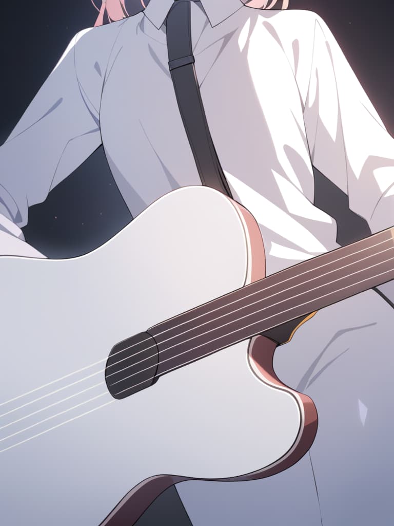  ((highest quality)), ((masterpiece)), (details), (details), close up of the guitar players, pixiv, sinhanga, yellow lightning design, right side configuration, close up angle, whole body close up shot