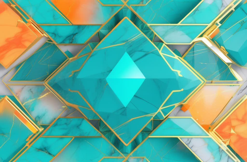  marble light background with golden elements ar 3:2, colorful, low poly, cyan and orange eyes, poly hd, 3d, low poly game art, polygon mesh, jagged, blocky, wireframe edges, centered composition