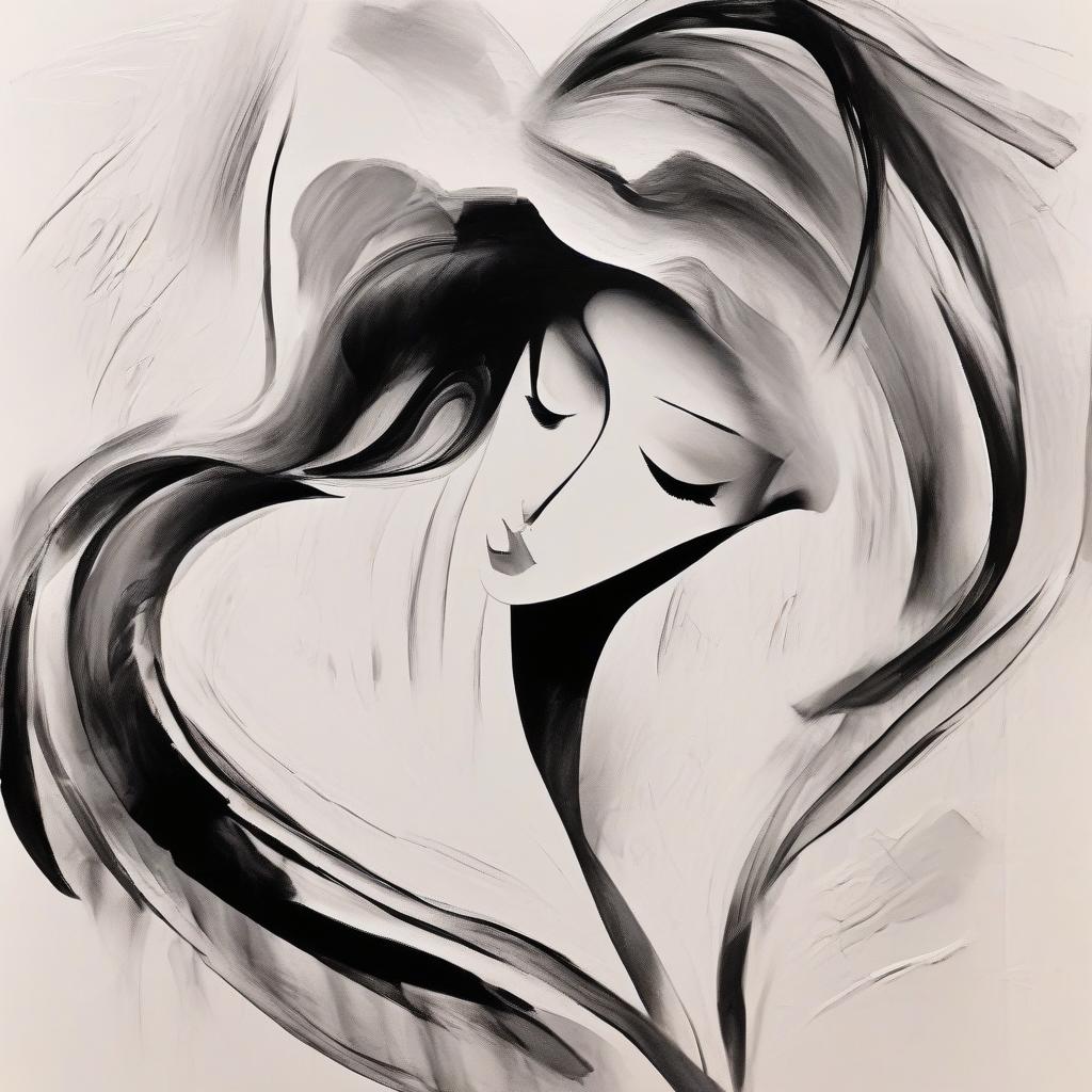  silhouette style (masterpiece, stunning, high resolution: 1.3), abstract expressionist, elegant, masterly pretentious drawing, silhouette of a gorgeous young woman, (graceful curves: 1.2), made with intricate strokes of black ink, smooth movement, (fine lines of mascara: 1.1), emphasizing contours, flat drawing on textured rice paper, merging with abstract art (bold strokes: 1.3), conveying emotion and movement, the accent complements rich and bold tonal contrasts, enlivens a serene and captivating atmosphere, a carefully balanced composition creates a feeling of fluidity and grace. . high contrast, minimalistic, black and white, stark, dramatic