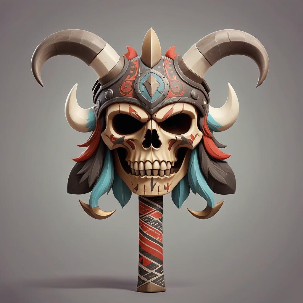  tribal style battle axe, helm with horns, tribal accessories, rpg class minimal badge, logo . indigenous, ethnic, traditional patterns, bold, natural colors, highly detailed, sticker