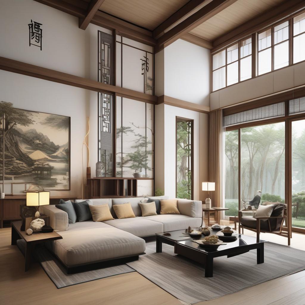  masterpiece, best quality,Japanese style living room with detailed interior decoration drawings,