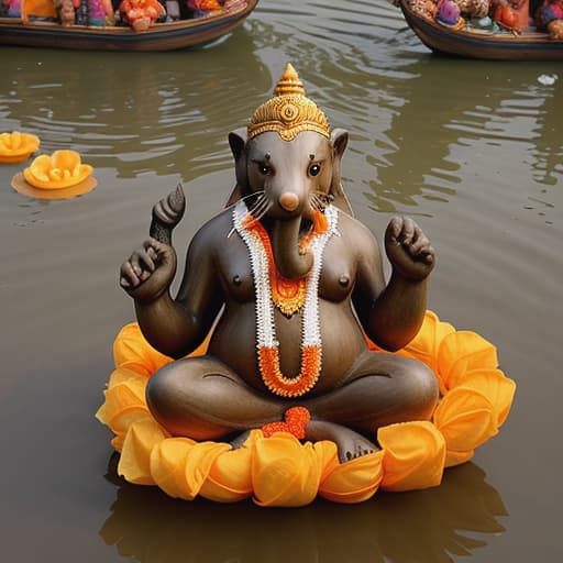  otter with ganesh murti in happy ganesh visarjan