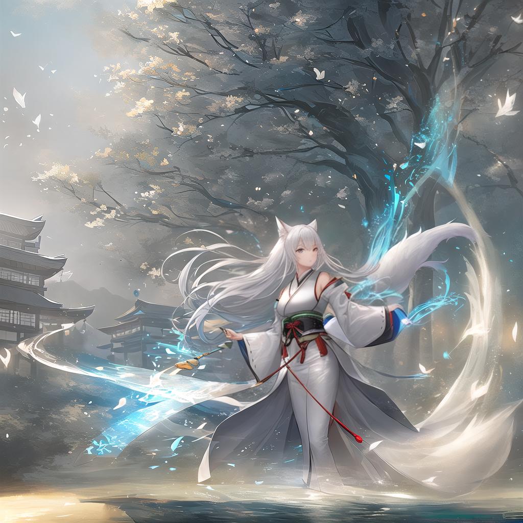  the white fox in the arcadian praerie | breath taking digital painting with vivid colours amazing art mesmerizing, captivating, artstation 3, japanese style