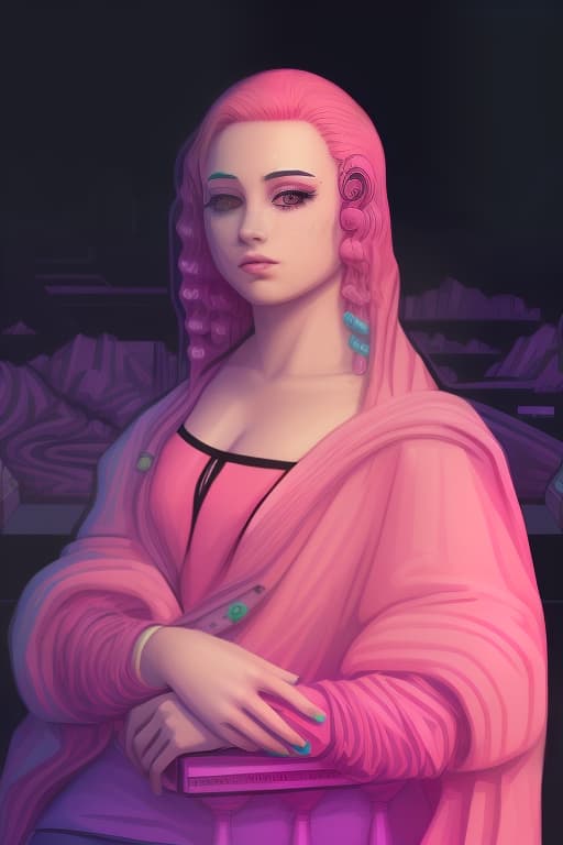  girl with pink hair, vaporwave style, retro aesthetic, cyberpunk, vibrant, neon colors, vintage 80s and 90s style, highly detailed