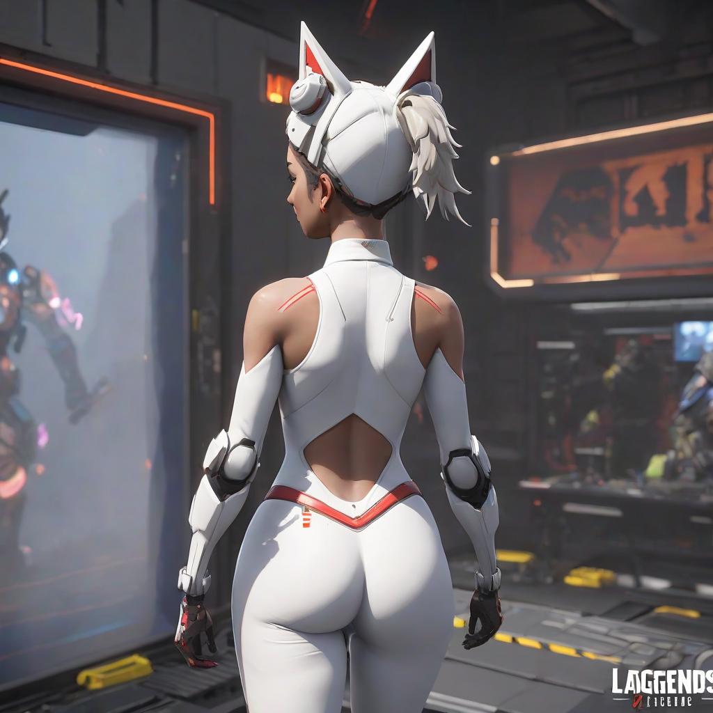  back view of loba's juicy ass, tight white apex legends suit l