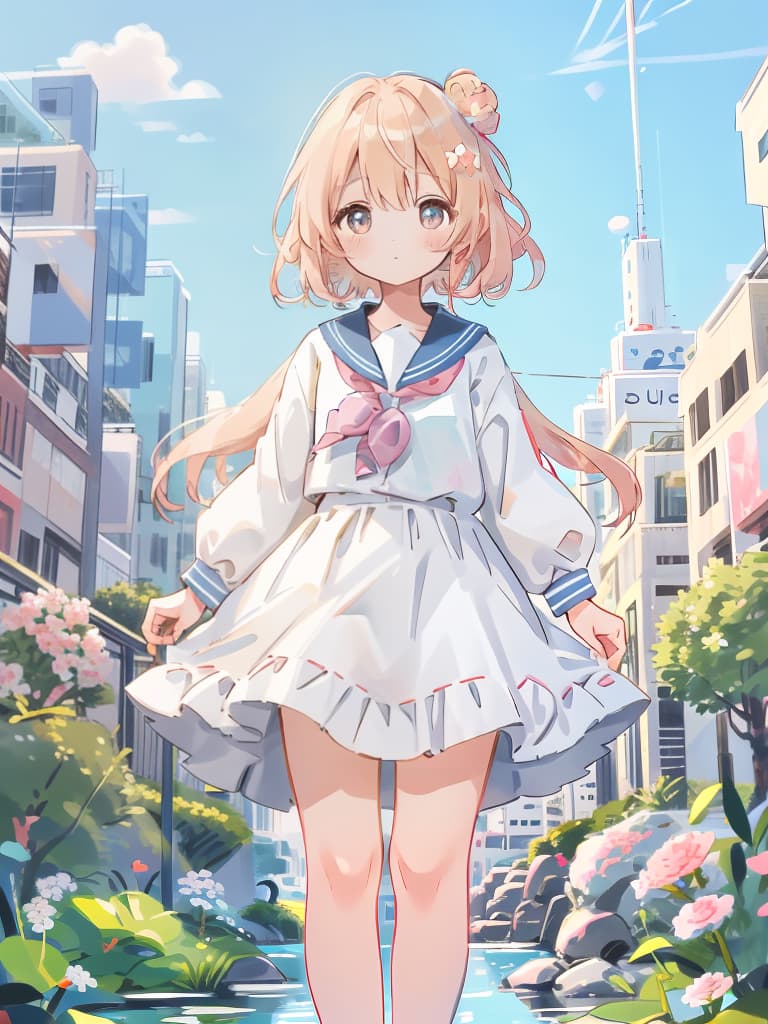  A beautiful girl in a summer coordination standing in Nagisa, the background of the Revolution Eee,, masterpiece, best quality,8k,ultra detailed,high resolution,an extremely delicate and beautiful,hyper detail