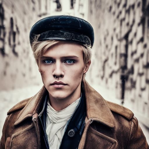 portrait+ style Russian LGBT queer action movie superstar blonde hunk dude face