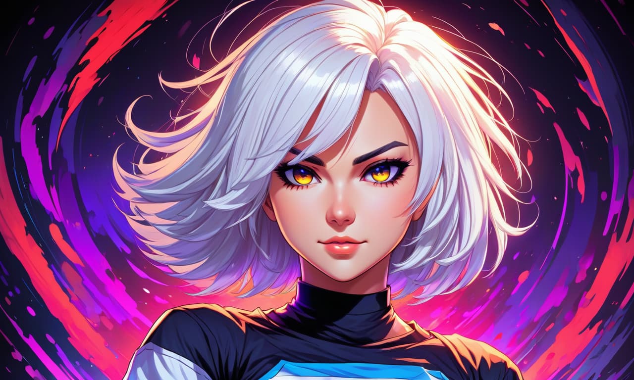  retro game art portrait , beautiful anime girl, with white hair, beautiful eyes, tight t shirt , short haircut , dark background . 16 bit, vibrant colors, pixelated, nostalgic, charming, fun