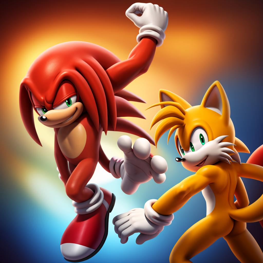  Sonic the hedgehog, miles tails prower and knuckles the echidna (sega) full body, open eyes, digital art, masterpiece, 4k, fine details,