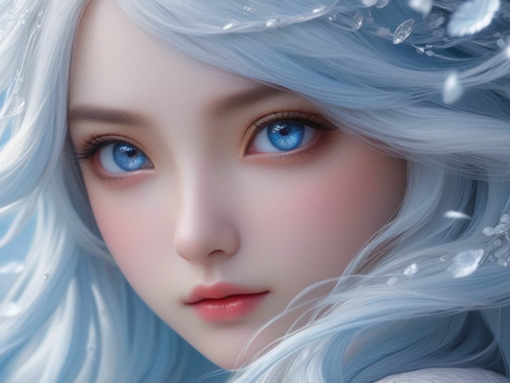  masterpiece,best quality,official art,extremely detailed cg 8k wallpaper,(flying petals) (detailed ice),crystals texture skin,1girl,cold expression,white hair,long hair,messy hair,blue eye,looking at viewer,extremely delicate and beautiful,water,((beauty detailed eye)),highly detailed,cinematic lighting,((beautiful face), fine water surface, (original figure painting), ultra detailed, incredibly detailed, (an extremely delicate and beautiful), beautiful detailed eyes, (best quality), award winning, professional, highly detailed, masterpiece