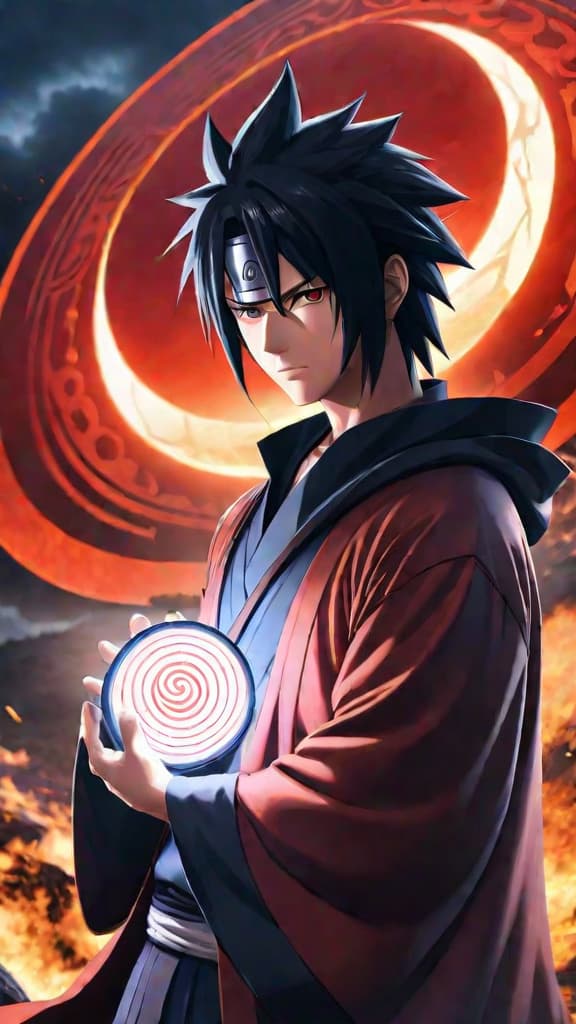  anime art of sasuke uchiha unlocking his mangekyō sharingan after itachi's death in naruto. hyperrealistic, full body, detailed clothing, highly detailed, cinematic lighting, stunningly beautiful, intricate, sharp focus, f/1. 8, 85mm, (centered image composition), (professionally color graded), ((bright soft diffused light)), volumetric fog, trending on instagram, trending on tumblr, HDR 4K, 8K