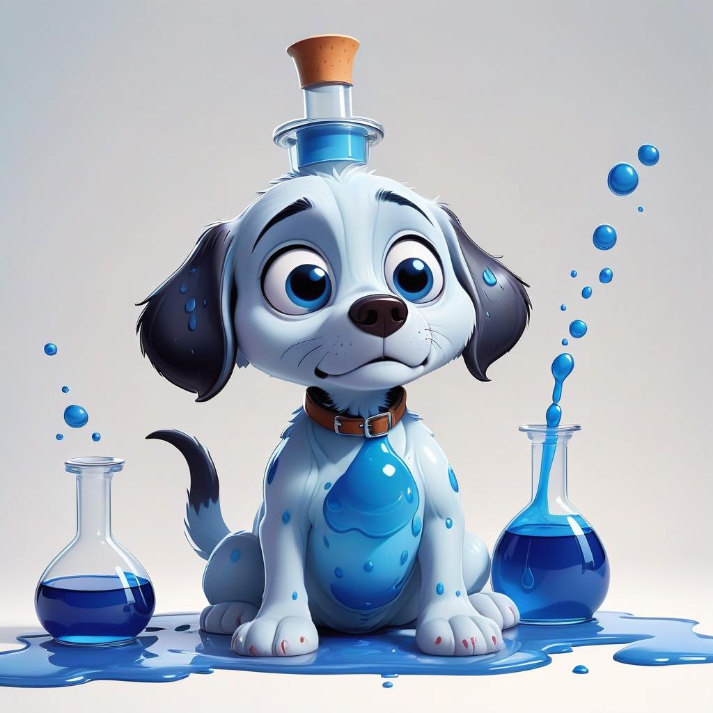  beautiful lab flask with blue liquid on a white background in the style of pixar cartoons, t shirt design