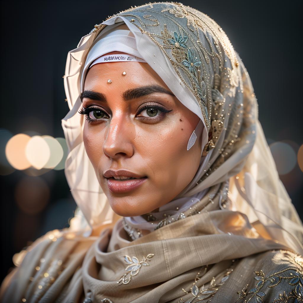  a beautiful hijabi girl portrait, hd hyperrealistic, full body, detailed clothing, highly detailed, cinematic lighting, stunningly beautiful, intricate, sharp focus, f/1. 8, 85mm, (centered image composition), (professionally color graded), ((bright soft diffused light)), volumetric fog, trending on instagram, trending on tumblr, HDR 4K, 8K