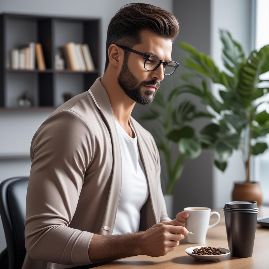  A series of small steps to manage coffee addiction and anxiety: 1. Gradual Reduction: Image of a person pouring gradually less coffee each day. 2. Substitute with Decaf: Cups of coffee labeled 'Regular' and 'Decaf' with an arrow pointing from one to the other. 3. Hydration and Healthy Snacks: A person drinking water and eating fruits and nuts. 4. Balanced Diet: A plate with a balanced meal including vegetables, proteins, and grains. 5. Exercise: Someone jogging or doing yoga in a peaceful setting. 6. Sleep Hygiene: A person peacefully sleeping in a cozy bed. 7. Stress Management: A person practicing mindfulness meditation and breathing exercises. 8. Consult a Professional: A person talking to a healthcare professional in an office setting. hyperrealistic, full body, detailed clothing, highly detailed, cinematic lighting, stunningly beautiful, intricate, sharp focus, f/1. 8, 85mm, (centered image composition), (professionally color graded), ((bright soft diffused light)), volumetric fog, trending on instagram, trending on tumblr, HDR 4K, 8K