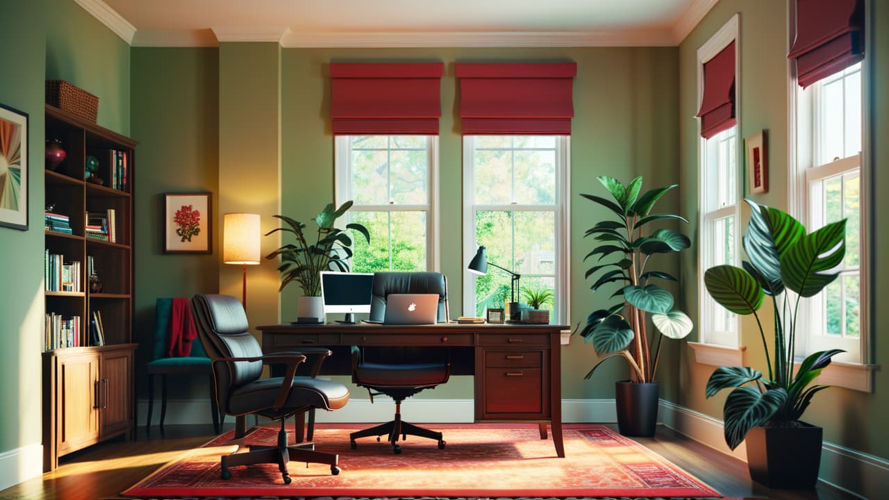  a bright, inviting home office featuring a sleek, affordable ergonomic desk with adjustable height, a comfortable chair, lush indoor plants, a laptop, and soft natural light streaming through a window. hyperrealistic, full body, detailed clothing, highly detailed, cinematic lighting, stunningly beautiful, intricate, sharp focus, f/1. 8, 85mm, (centered image composition), (professionally color graded), ((bright soft diffused light)), volumetric fog, trending on instagram, trending on tumblr, HDR 4K, 8K