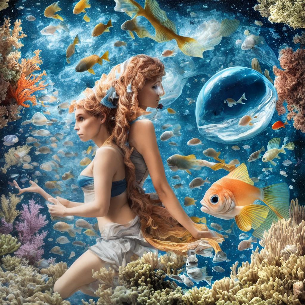  Femme dans un univers océanique avec des poissons