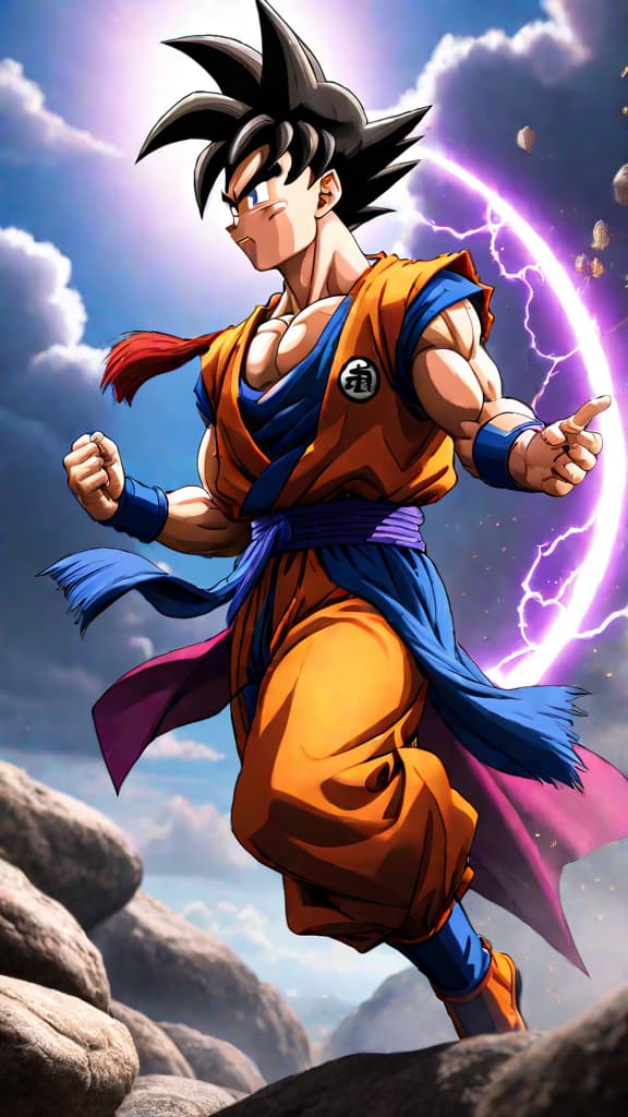  anime art: goku vs. beerus, their clash nearly shattering the planet in dragon ball z. hyperrealistic, full body, detailed clothing, highly detailed, cinematic lighting, stunningly beautiful, intricate, sharp focus, f/1. 8, 85mm, (centered image composition), (professionally color graded), ((bright soft diffused light)), volumetric fog, trending on instagram, trending on tumblr, HDR 4K, 8K