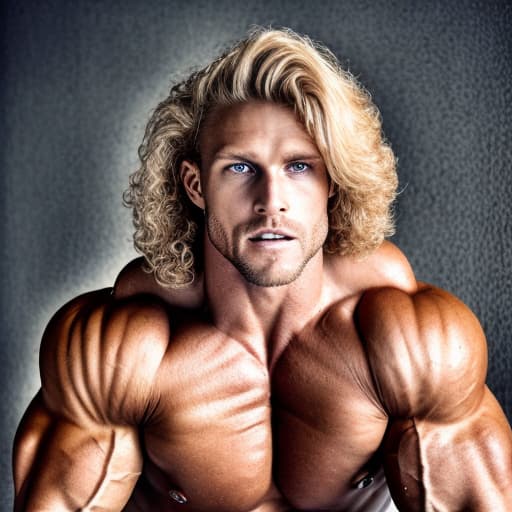 portrait+ style IFBB star bodybuilder queer blonde hunk dude face