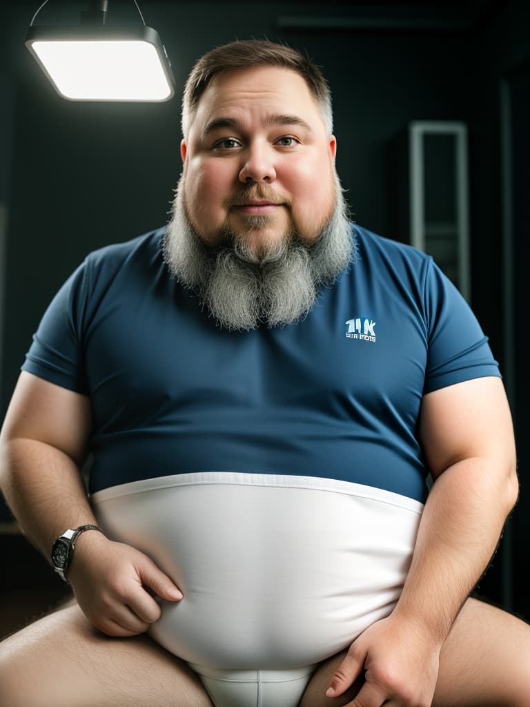  chubby overweight forty five year bearded white man wearing only a diaper, because he loves to dressed like a which is why he is obviously not potty trained , hyperrealistic, high quality, highly detailed, cinematic lighting, intricate, sharp focus, f/1. 8, 85mm, (centered image composition), (professionally color graded), ((bright soft diffused light)), volumetric fog, trending on instagram, HDR 4K, 8K