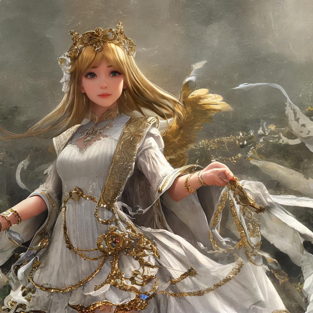  masterpiece, best quality, 1 angel, solo, wings, navel, blue eyes, jewelry, long hair, watching audience, earrings, white wings, thigh high, feather wings, angel wings, lips, hair accessories, blonde hair, belly, white thigh high, angel, cowboy lens, pointed ears, realistic, skirt, standing, masterpiece, top quality, best quality,8k resolution