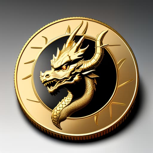  gold round coin with minimalist image of dragon head