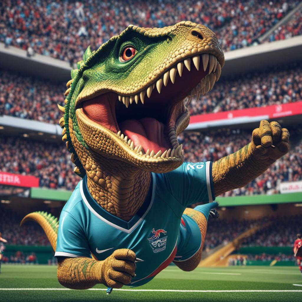  dinosaur celebrating soccer goal, profile image style