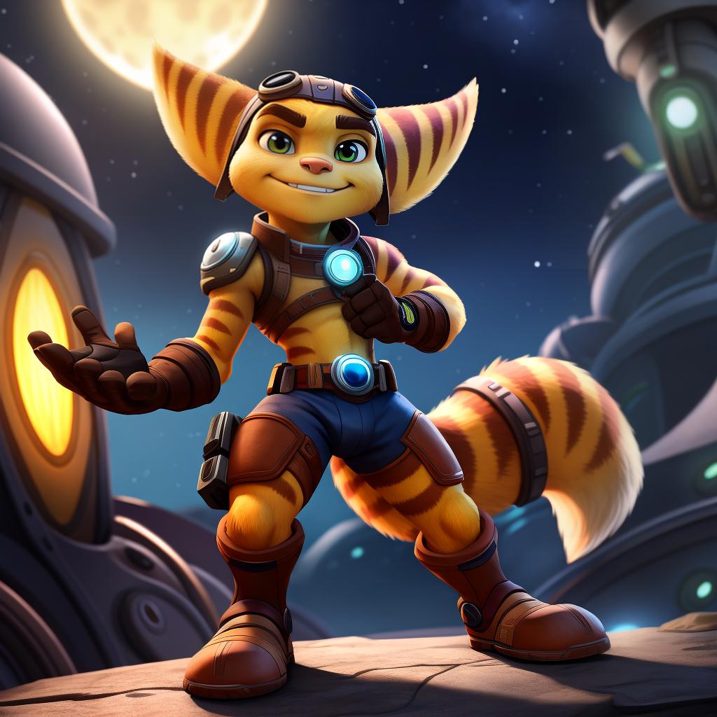  Male ratchet and clank (insomniac), full body, high quality resolution, open eyes, digital art, masterpiece, 4k, fine details,