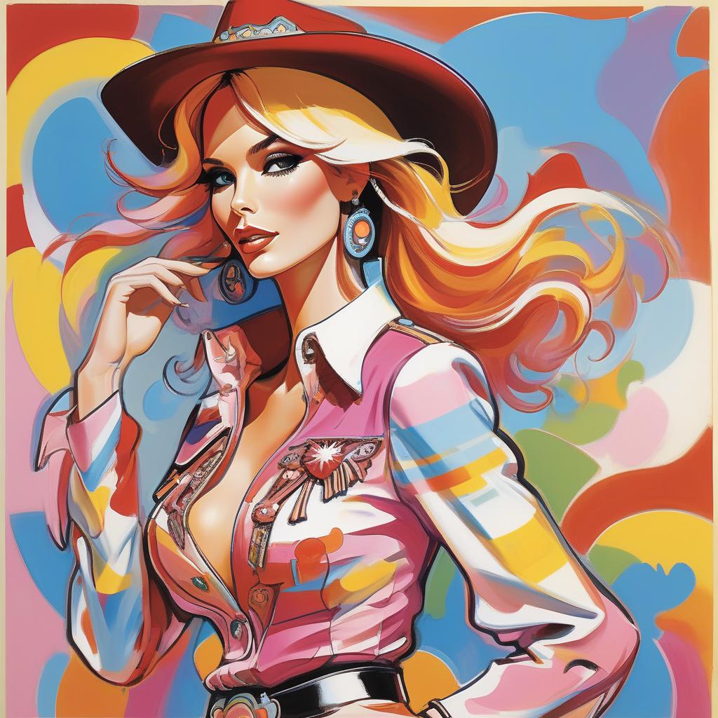  <mymodel>peter max illustration of a woman in a cowgirl outfit