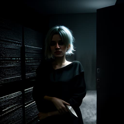  antje troue in the form of a thief with knives in both hands., slate atmosphere, cinematic, dimmed colors, dark shot, muted colors, film grainy, lut, spooky