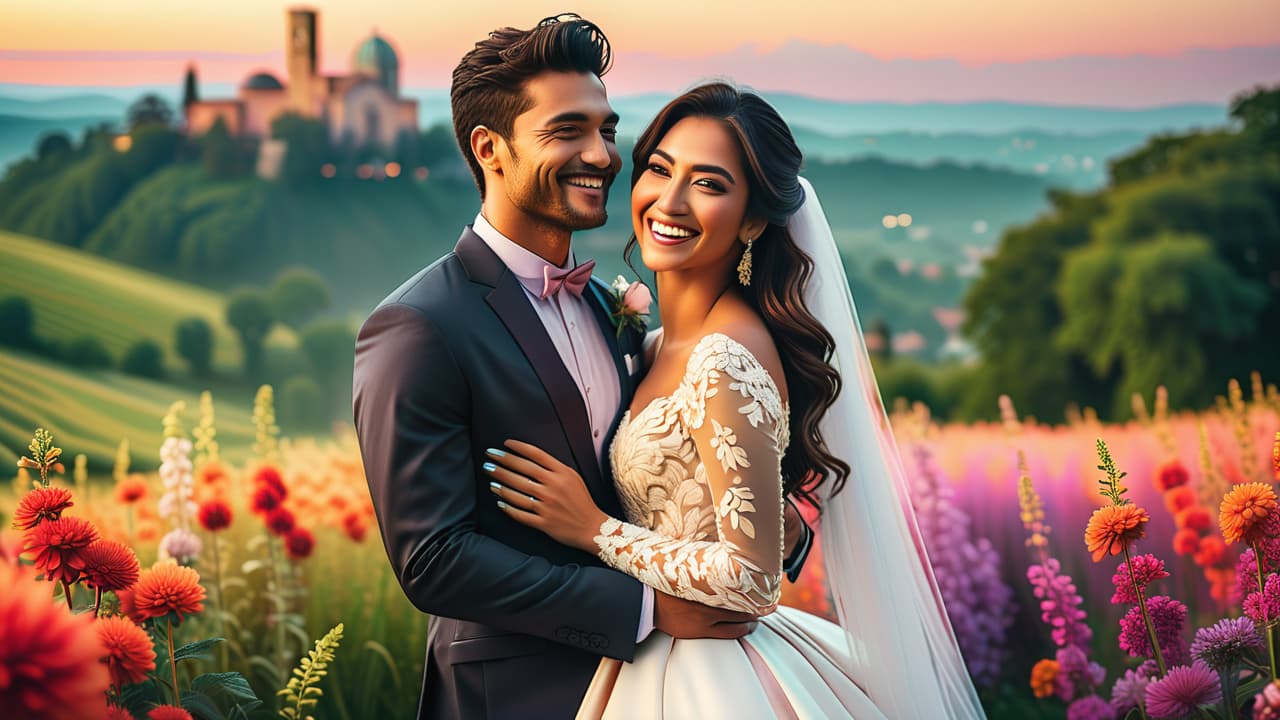  a vibrant collage of diverse freelance photography scenes: a wedding setting with a joyful couple, a bustling cityscape at sunset, a serene nature landscape, and a dynamic product shoot, all seamlessly blended together. hyperrealistic, full body, detailed clothing, highly detailed, cinematic lighting, stunningly beautiful, intricate, sharp focus, f/1. 8, 85mm, (centered image composition), (professionally color graded), ((bright soft diffused light)), volumetric fog, trending on instagram, trending on tumblr, HDR 4K, 8K