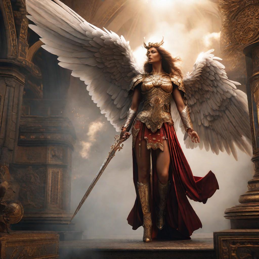  archangel samael hyperrealistic, full body, detailed clothing, highly detailed, cinematic lighting, stunningly beautiful, intricate, sharp focus, f/1. 8, 85mm, (centered image composition), (professionally color graded), ((bright soft diffused light)), volumetric fog, trending on instagram, trending on tumblr, HDR 4K, 8K