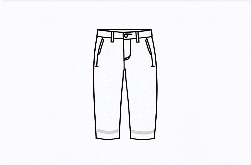  contour, very simple image in one unbroken black ink line, single line of pants, engraving illustration, icon isolated on white background ar 3:2 using a single continuous black line ink brushon white background, drawing should be created without lifting the pen, recognizable features of pants, engraving illustration, icon isolated on white background ar 3:2 in one unbroken line