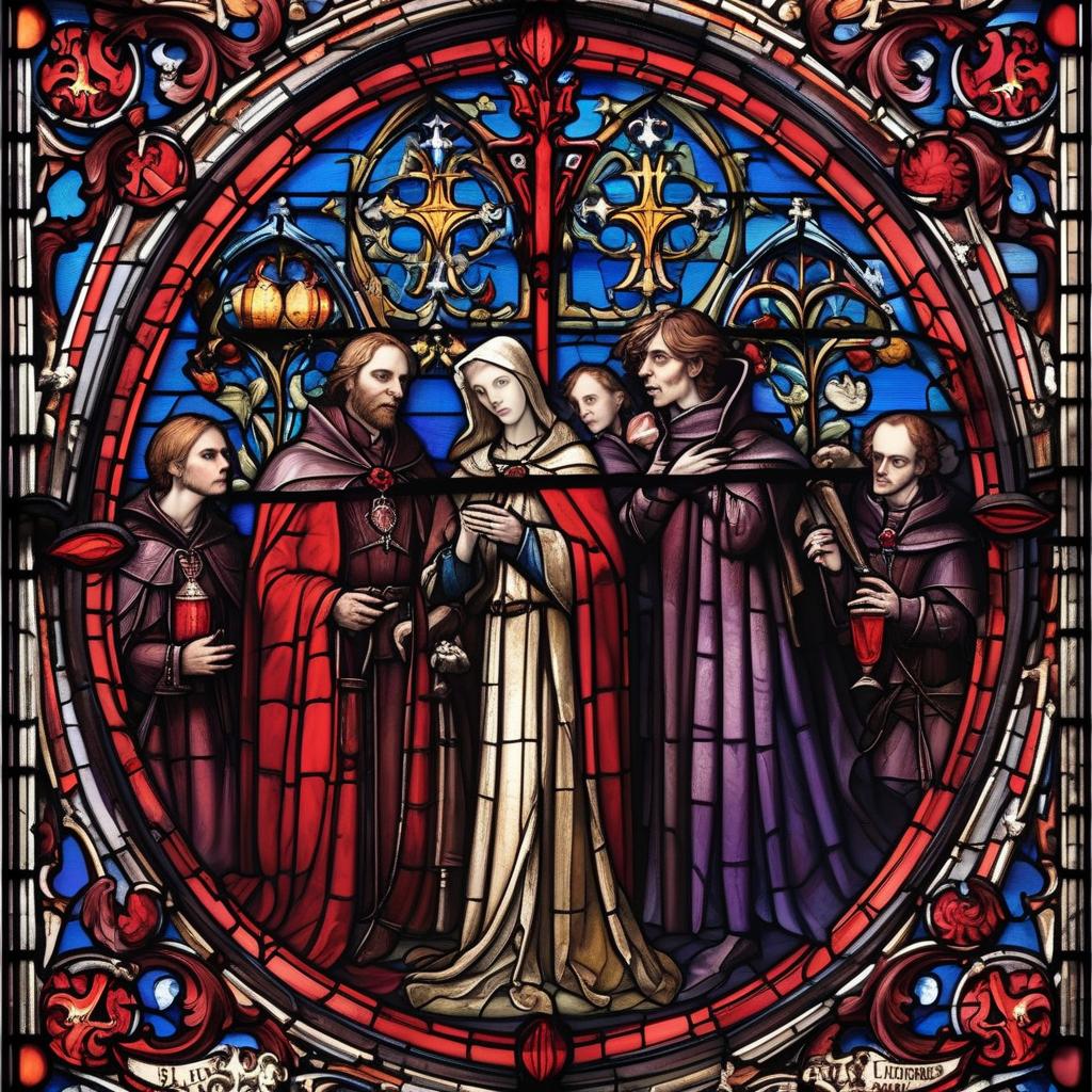  medieval stained glass with vampires